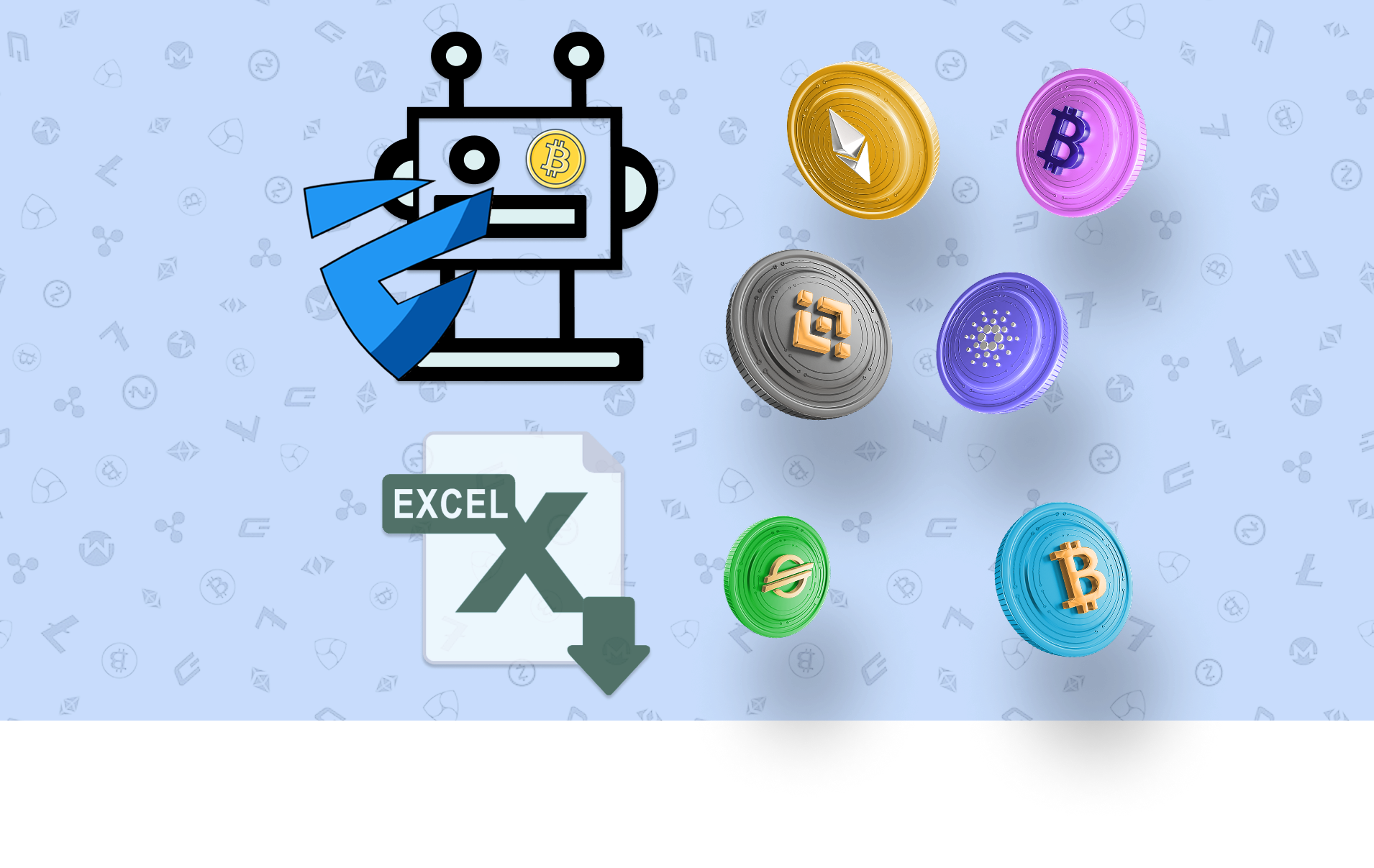 Crypto coins. CryptoExcel robot and Excel download icon