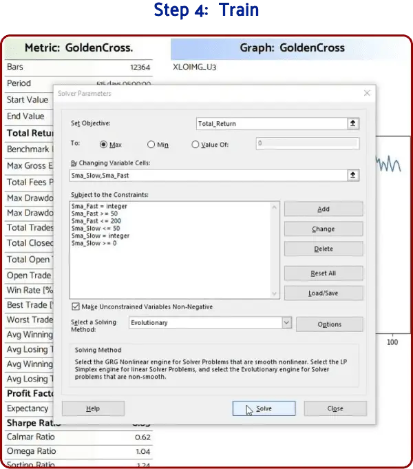 ai trading bot train the model using excel solver